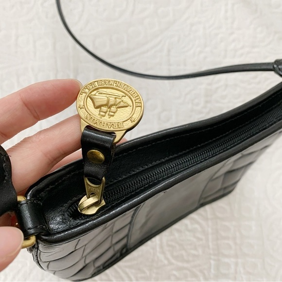 Brahmin Black‎ Croc Reptile Embossed Leather Crossbody Bag - Picture 3 of 8